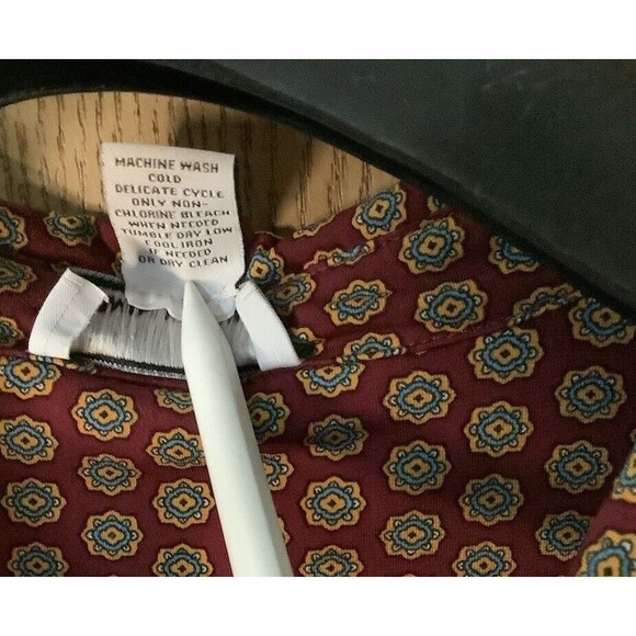 Carmen Marc Valvo Blouse Women Large Red Yellow Floral All Over Print Long Sleev - Picture 4 of 5